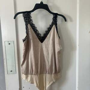 Alpha & Omega Thong Body Suit  with Lace Trim SZ-L NWT